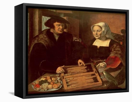 Portrait of a Husband and Wife Playing Tric-Trac-Jan Sanders van Hemessen-Framed Stretched Canvas