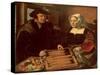 Portrait of a Husband and Wife Playing Tric-Trac-Jan Sanders van Hemessen-Stretched Canvas