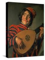 Portrait of a Jester with a Lute-Frans Hals-Stretched Canvas