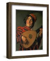 Portrait of a Jester with a Lute-Frans Hals-Framed Giclee Print