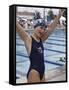 Portrait of a Joyous Girl Standing Beside a Swimming Pool-null-Framed Stretched Canvas