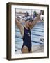 Portrait of a Joyous Girl Standing Beside a Swimming Pool-null-Framed Photographic Print