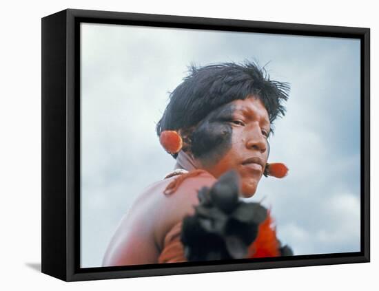 Portrait of a Kamayura Indian, Xingu, Brazil, South America-Robin Hanbury-tenison-Framed Stretched Canvas
