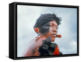 Portrait of a Kamayura Indian, Xingu, Brazil, South America-Robin Hanbury-tenison-Framed Stretched Canvas