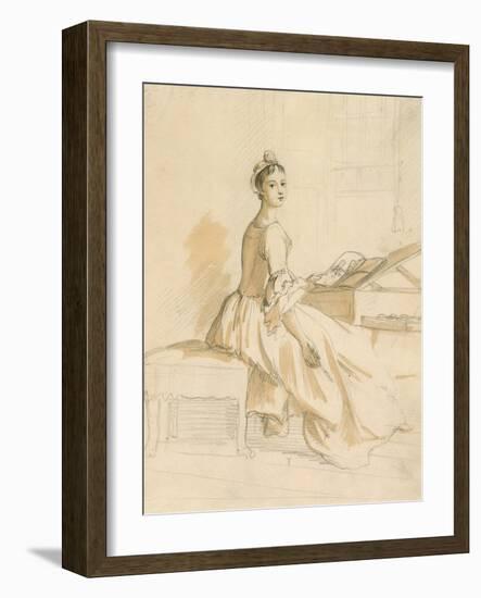 Portrait of a Lady at a Drawing Table (Graphite and Brown Wash on Paper)-Paul Sandby-Framed Giclee Print