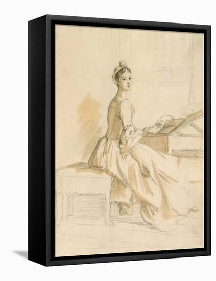 Portrait of a Lady at a Drawing Table (Graphite and Brown Wash on Paper)-Paul Sandby-Framed Stretched Canvas