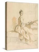 Portrait of a Lady at a Drawing Table (Graphite and Brown Wash on Paper)-Paul Sandby-Stretched Canvas