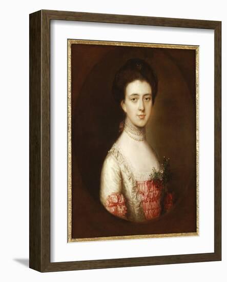 Portrait of a Lady, Bust Length, in a Pink and White Dress Trimmed with Lace and a Pearl Necklace-Thomas Gainsborough-Framed Giclee Print