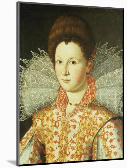 Portrait of a Lady, Bust Length, Wearing an Embroidered Dress with Lace Ruff Collar-Santi Di Tito-Mounted Giclee Print