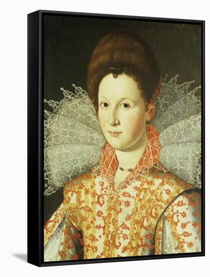 Portrait of a Lady, Bust Length, Wearing an Embroidered Dress with Lace Ruff Collar-Santi Di Tito-Framed Stretched Canvas