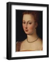 Portrait of a Lady, Bust Length, Wearing an Embroidered Pink Dress and a Pearl Necklace, and with…-Francois Clouet (Follower of)-Framed Giclee Print