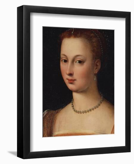 Portrait of a Lady, Bust Length, Wearing an Embroidered Pink Dress and a Pearl Necklace, and with…-Francois Clouet (Follower of)-Framed Giclee Print