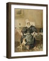 Portrait of a Lady by a Table with a Dog-William Henry Hunt-Framed Giclee Print