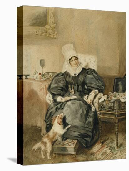 Portrait of a Lady by a Table with a Dog-William Henry Hunt-Stretched Canvas