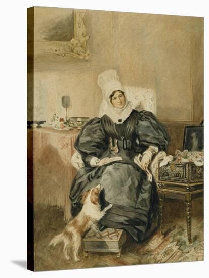 Portrait of a Lady by a Table with a Dog-William Henry Hunt-Stretched Canvas