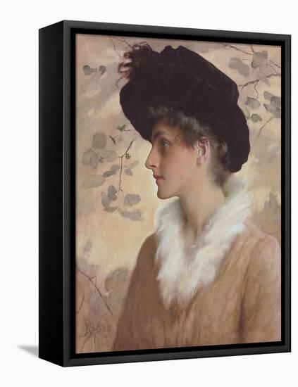 Portrait of a Lady, Half-Length, Wearing a Black Hat and Fur Stole, 1888 (Pencil and W/C on Paper)-George Henry Boughton-Framed Stretched Canvas
