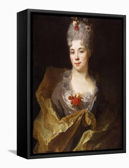 Portrait of a Lady, Half Length, Wearing a White Dress and a Yellow Wrap, with Flowers in Her Hair-Nicolas de Largilliere-Framed Stretched Canvas