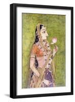 Portrait of a Lady Holding a Lotus, C. 1740-1750 (W/C on Pink Coloured Paper)-null-Framed Giclee Print