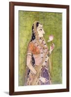 Portrait of a Lady Holding a Lotus, C. 1740-1750 (W/C on Pink Coloured Paper)-null-Framed Giclee Print