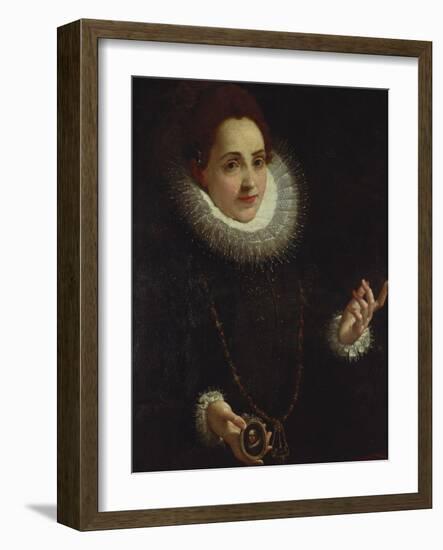 Portrait of a Lady Holding a Portrait Miniature of a Gentleman-Lodovico Carracci-Framed Giclee Print