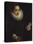 Portrait of a Lady Holding a Portrait Miniature of a Gentleman-Lodovico Carracci-Stretched Canvas