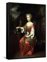 Portrait of a Lady Holding Her Pet King Charles Spaniel-Jan Verkolje-Framed Stretched Canvas