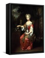 Portrait of a Lady Holding Her Pet King Charles Spaniel-Jan Verkolje-Framed Stretched Canvas