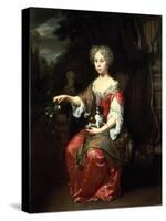 Portrait of a Lady Holding Her Pet King Charles Spaniel-Jan Verkolje-Stretched Canvas