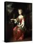 Portrait of a Lady Holding Her Pet King Charles Spaniel-Jan Verkolje-Stretched Canvas