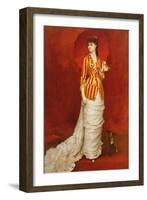 Portrait of a Lady in a Striped Jacket with a Parasol-Edouard Alexandre Sain-Framed Giclee Print