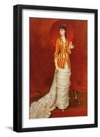 Portrait of a Lady in a Striped Jacket with a Parasol-Edouard Alexandre Sain-Framed Giclee Print