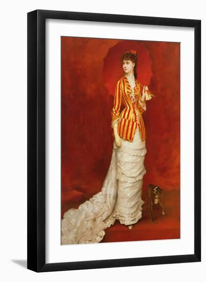 Portrait of a Lady in a Striped Jacket with a Parasol-Edouard Alexandre Sain-Framed Giclee Print
