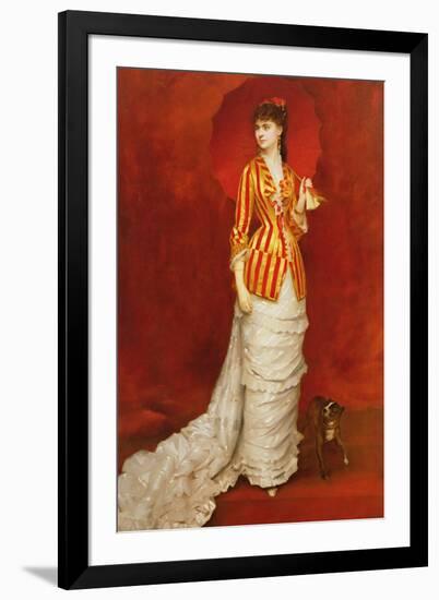 Portrait of a Lady in a Striped Jacket with a Parasol-Edouard Alexandre Sain-Framed Giclee Print