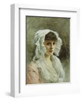 Portrait of a Lady in a White Bonnet-Gustave Jacquet-Framed Giclee Print