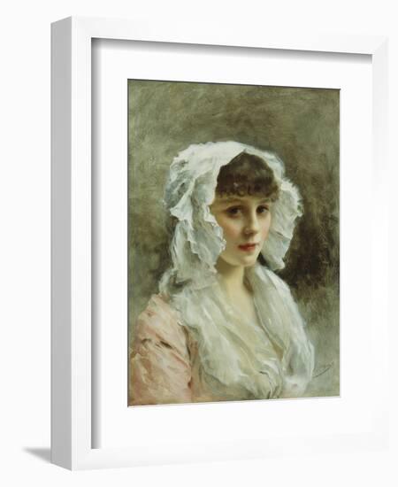 Portrait of a Lady in a White Bonnet-Gustave Jacquet-Framed Giclee Print