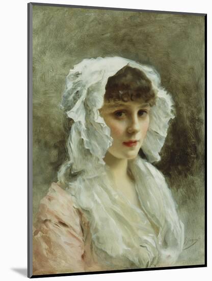 Portrait of a Lady in a White Bonnet-Gustave Jacquet-Mounted Giclee Print