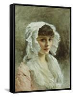 Portrait of a Lady in a White Bonnet-Gustave Jacquet-Framed Stretched Canvas