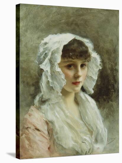 Portrait of a Lady in a White Bonnet-Gustave Jacquet-Stretched Canvas