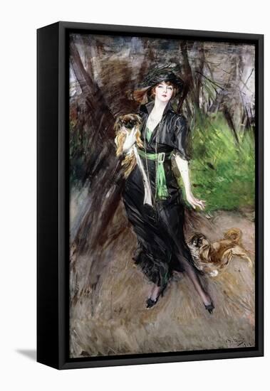 Portrait of a Lady, Lina Bilitis, with Two Pekineses, 1913-Giovanni Boldini-Framed Stretched Canvas
