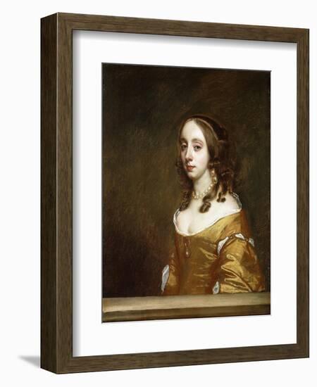 Portrait of a Lady of the Popham Family, Half-Length, Behind a Casement, Wearing an Orange Dress-Sir Peter Lely-Framed Giclee Print