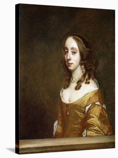 Portrait of a Lady of the Popham Family, Half-Length, Behind a Casement, Wearing an Orange Dress-Sir Peter Lely-Stretched Canvas