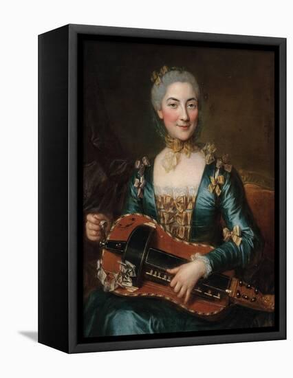 Portrait of a Lady Playing a Hurdy-Gurdy-Donat Nonotte-Framed Stretched Canvas