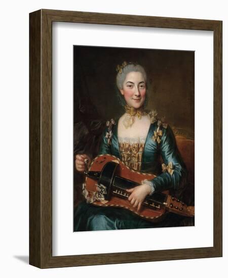 Portrait of a Lady Playing a Hurdy-Gurdy-Donat Nonotte-Framed Giclee Print