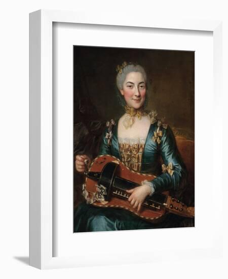 Portrait of a Lady Playing a Hurdy-Gurdy-Donat Nonotte-Framed Giclee Print