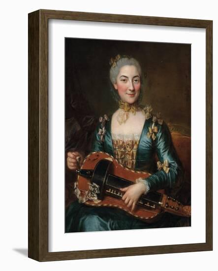 Portrait of a Lady Playing a Hurdy-Gurdy-Donat Nonotte-Framed Giclee Print