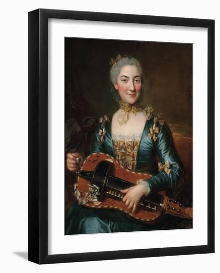 Portrait of a Lady Playing a Hurdy-Gurdy-Donat Nonotte-Framed Giclee Print