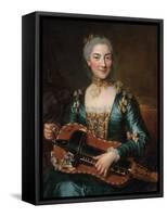 Portrait of a Lady Playing a Hurdy-Gurdy-Donat Nonotte-Framed Stretched Canvas