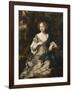 Portrait of a Lady, Seated Full Length, in a Wooded Landscape, Wearing a Violet Silk Dress with…-Sir Peter Lely-Framed Giclee Print