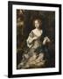 Portrait of a Lady, Seated Full Length, in a Wooded Landscape, Wearing a Violet Silk Dress with…-Sir Peter Lely-Framed Giclee Print