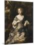 Portrait of a Lady, Seated Full Length, in a Wooded Landscape, Wearing a Violet Silk Dress with…-Sir Peter Lely-Mounted Giclee Print